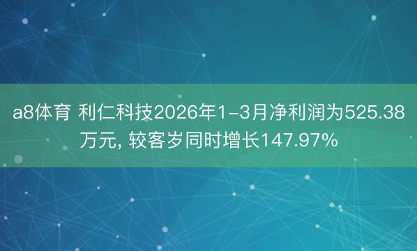 a8体育 利仁科技2026年1-3月净利润为525.38万元, 较客岁同时增长147.97%